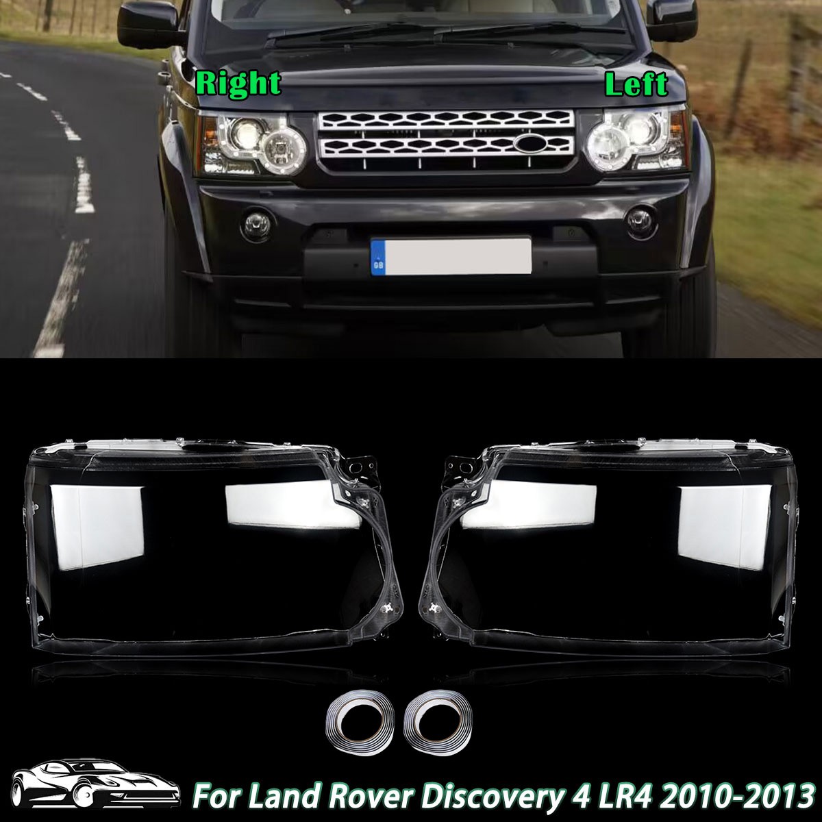 Pair Clear Headlight Headlamp Lens Cover For Land Rover Discovery 4 LR4 2010-13