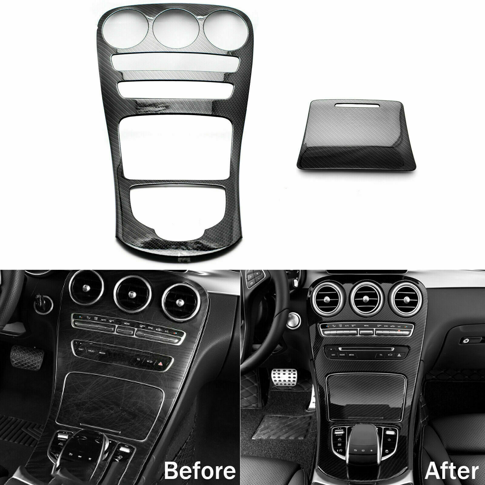 Carbon Pattern Console Gear Shift Panel Trim For Mercedes C GLC Class W205 X253 Carbon Pattern Console Gear Shift Panel Trim For Mercedes C GLC Class W205 X253