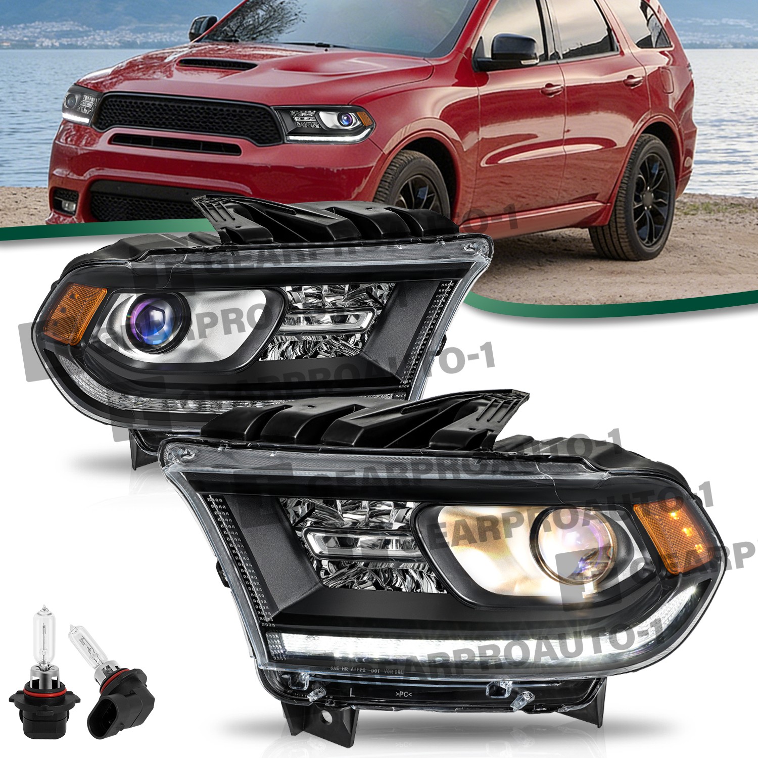 For 2016-2020 Dodge Durango Black Amber Reflector w/LED DRL Headlights Assembly For 2016-2020 Dodge Durango Black Amber Reflector w/LED DRL Headlights Assembly