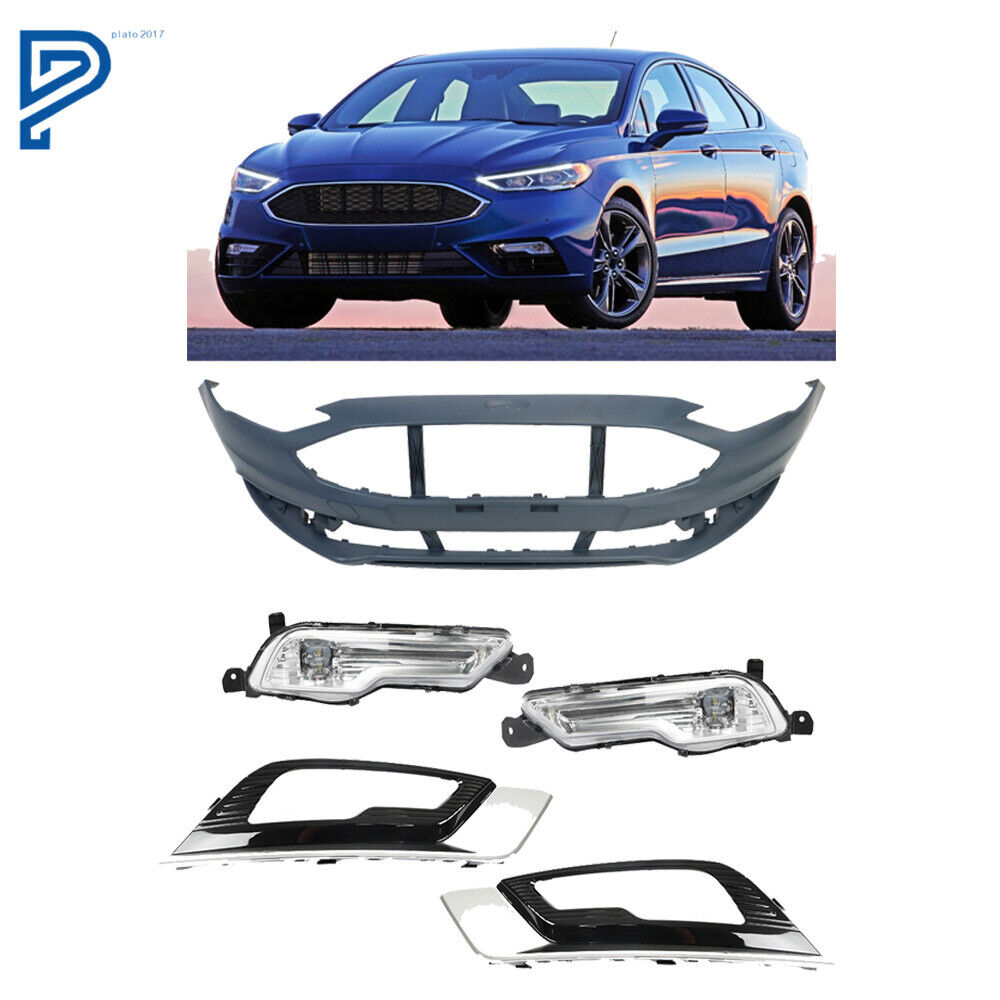 For 2017-18 Ford Fusion Titanium Front Bumper Cover & Left And Right Fog Lights