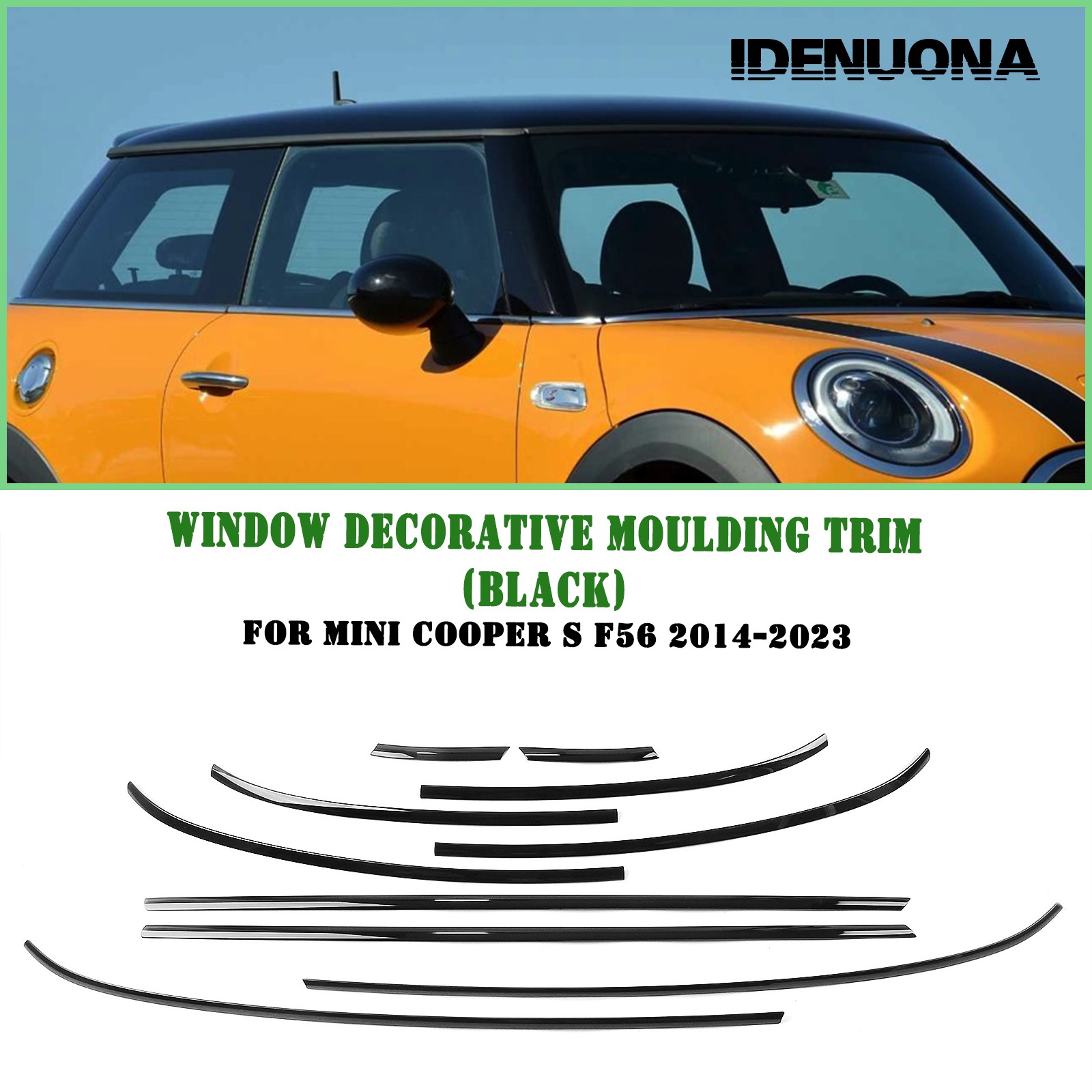 10pcs Window Molding Trims For Mini Cooper S F56 2014-2024 Gloss Black