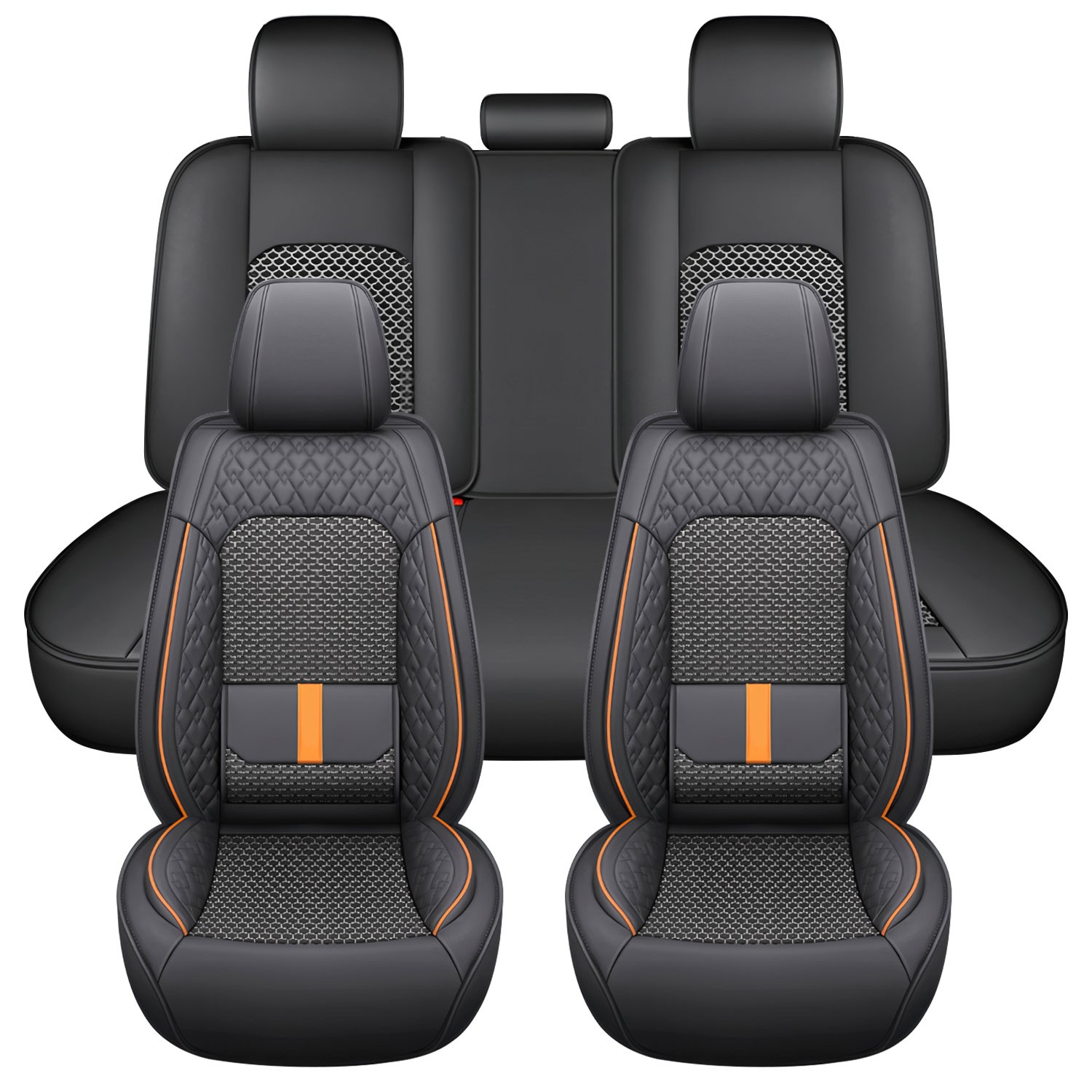 Luxury Leather & Ice Silk Car Seat Covers 5 Seat Front Rear Protector For Nissan