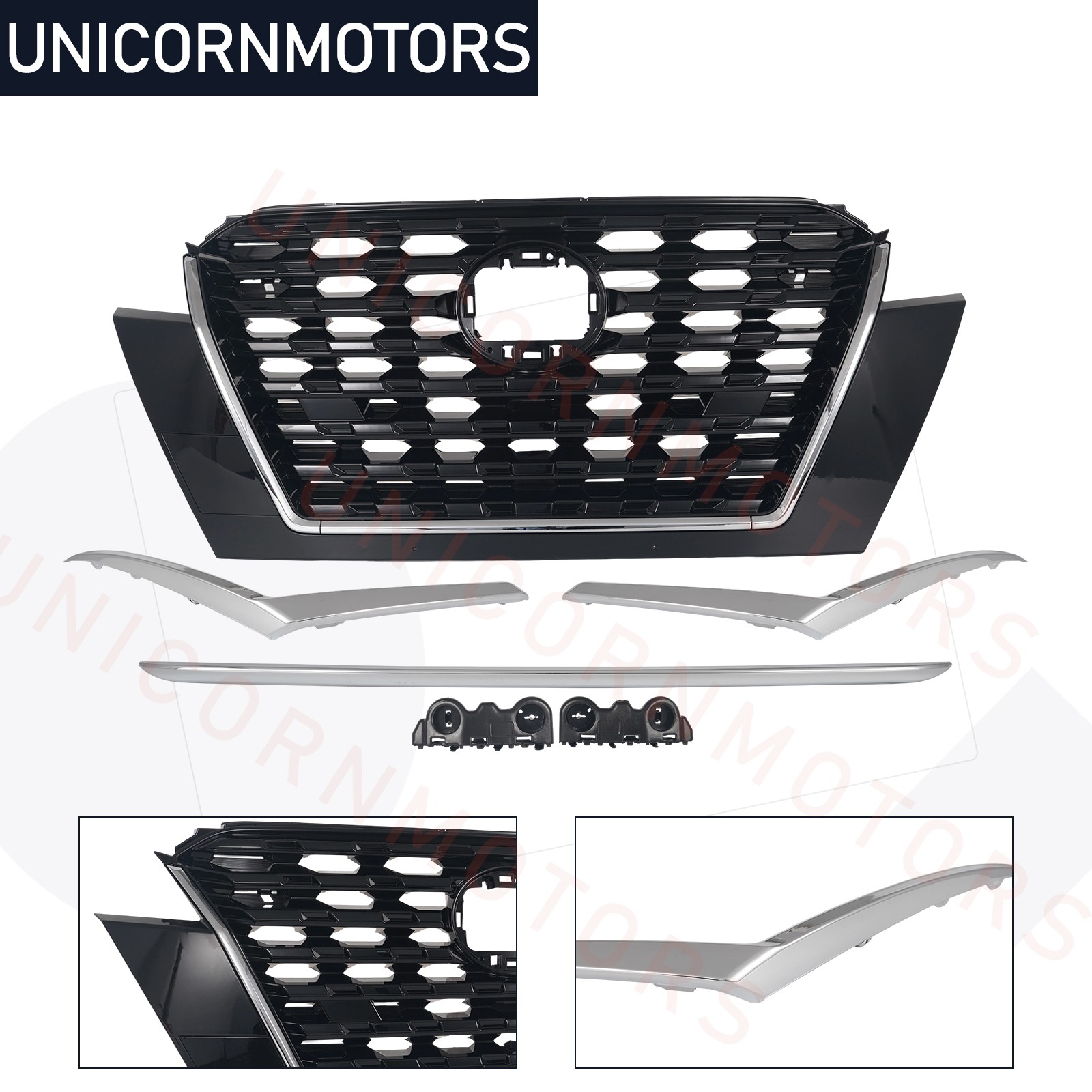 For Nissan Kicks 2021-2024 Front Bumper Upper Grille Trim Molding Bracket Chrome For Nissan Kicks 2021-2024 Front Bumper Upper Grille Trim Molding Bracket Chrome