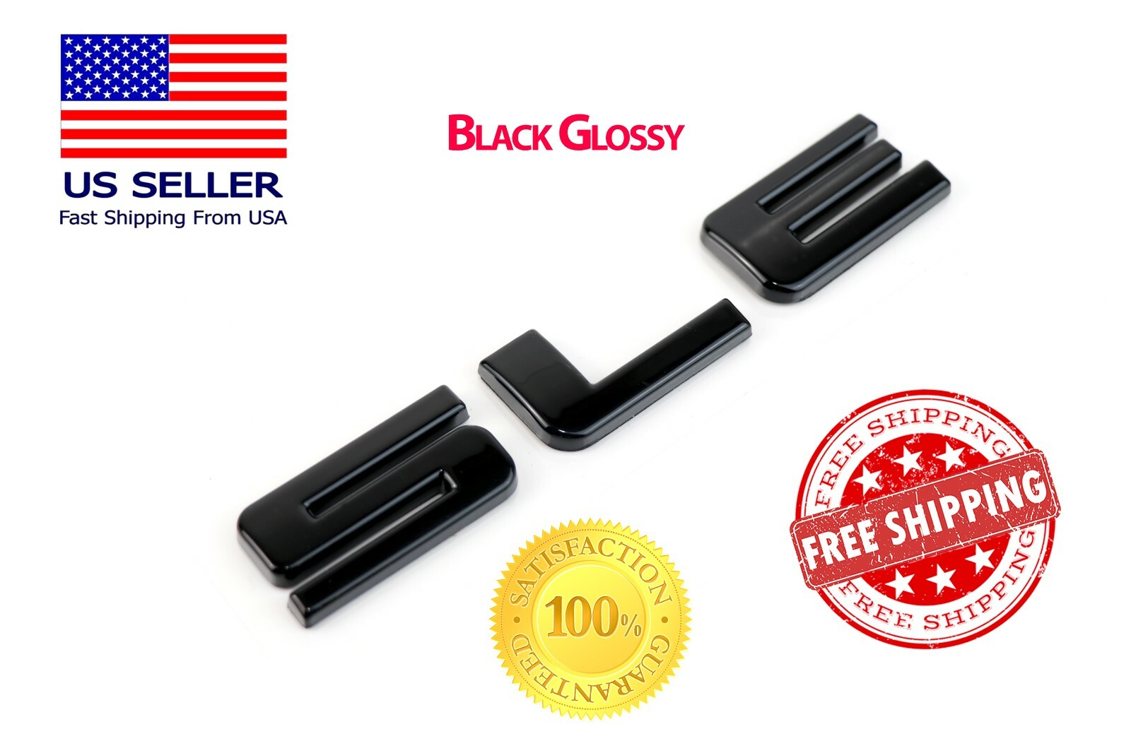 1x SLE Tailgate Door Letter Emblem SUV Badge GMC and Chevrolet 3D HD Gloss Black