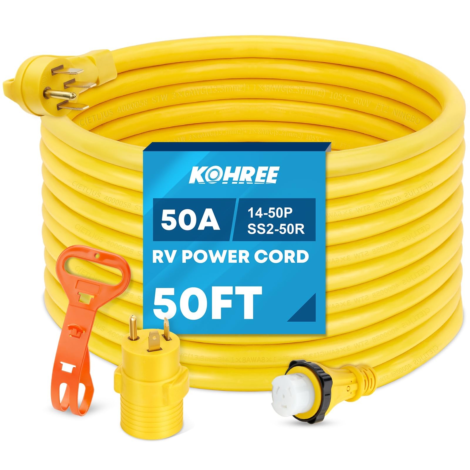 RV Power Extension Cord 50 Amp 50ft Generator Twist Lock Kohree RV Power Extension Cord 50 Amp 50ft Generator Twist Lock Kohree