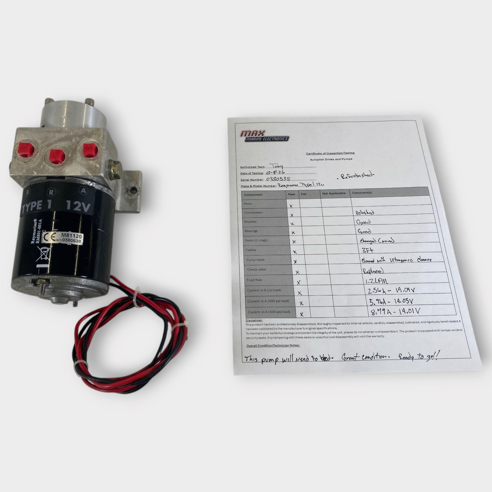 Raymarine Type 1 12V Hydraulic Autopilot Pump Refurbished Tested 90-Day Warranty