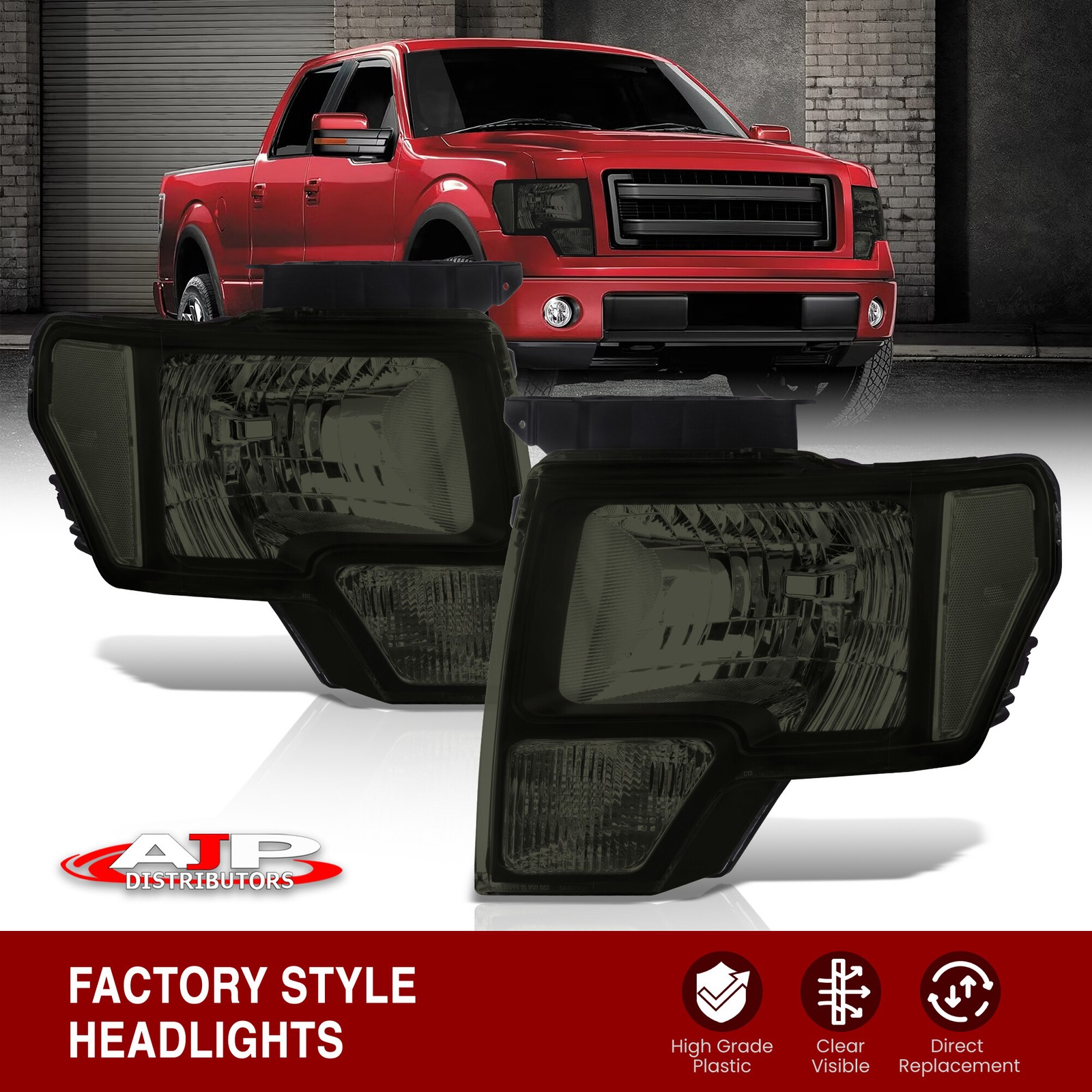 Black Smoke Replacement Head Lights Lamps Left+Right Set For 2009-2014 Ford F150 Black Smoke Replacement Head Lights Lamps Left+Right Set For 2009-2014 Ford F150