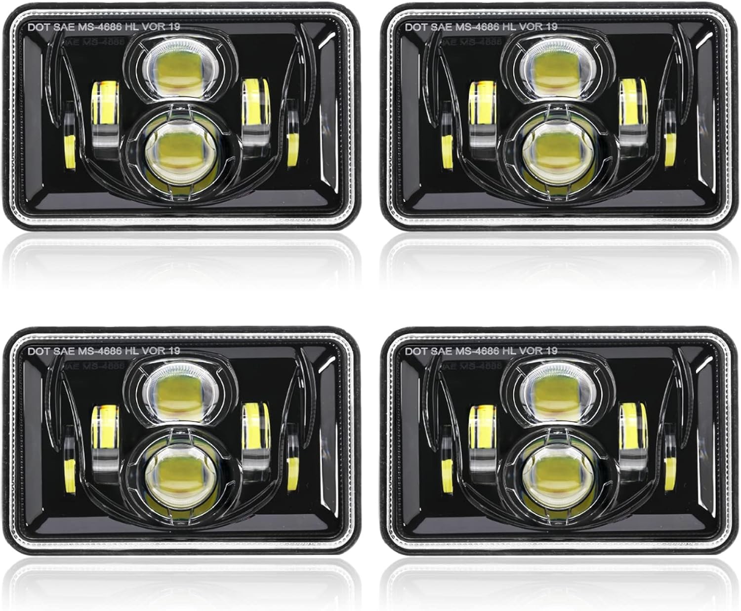 Auxbeam 4x6 LED Headlights, 4PCS 60W DOT Approved Rectangular 4PC, Black 