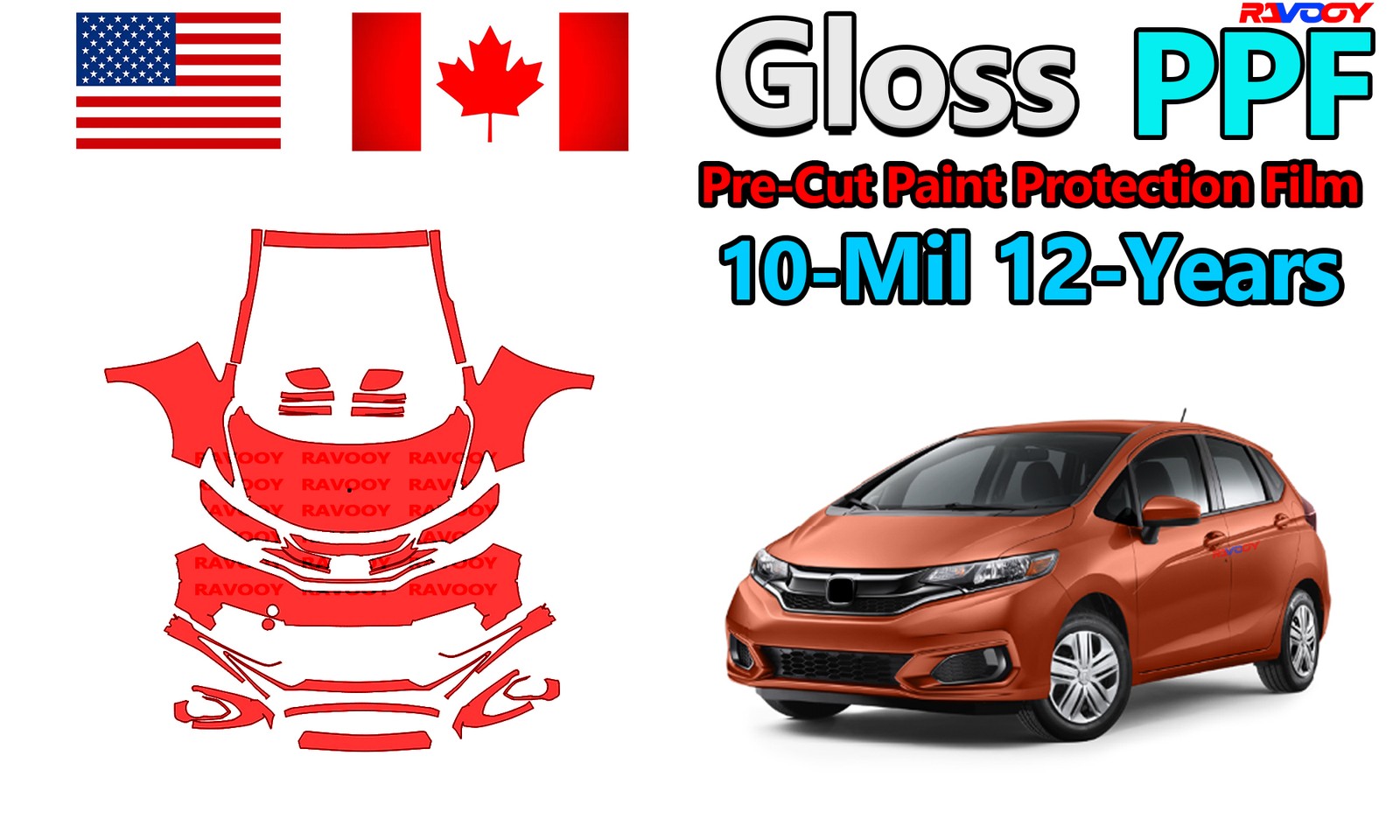 10mil PreCut PPF Paint Protection Film For Honda Fit Sport 2018-2022