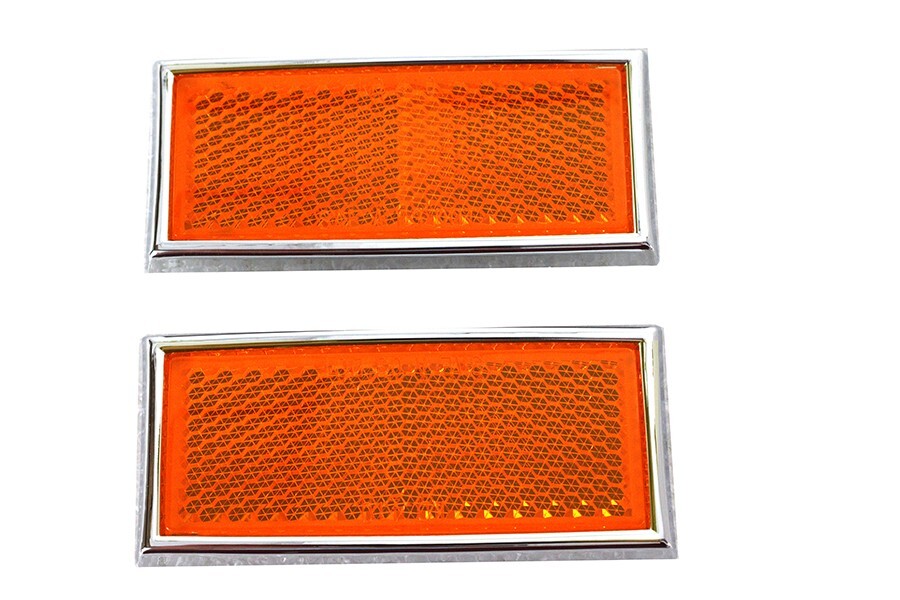 Front Amber Reflector Set With Chrome Frame Harley Sportster 1972-up #59254-72 Front Amber Reflector Set With Chrome Frame Harley Sportster 1972-up #59254-72