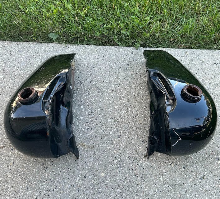 OEM VTG Harley Davidson Shovelhead Split Gas Tanks Gloss Black Metal Fuel 19