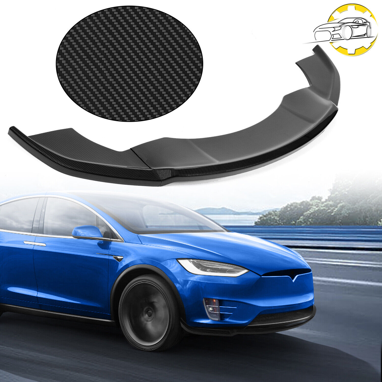 Fits Tesla Model X  2016-2020 ABS Front Bumper Lip Splitter Carbon Fiber Style
