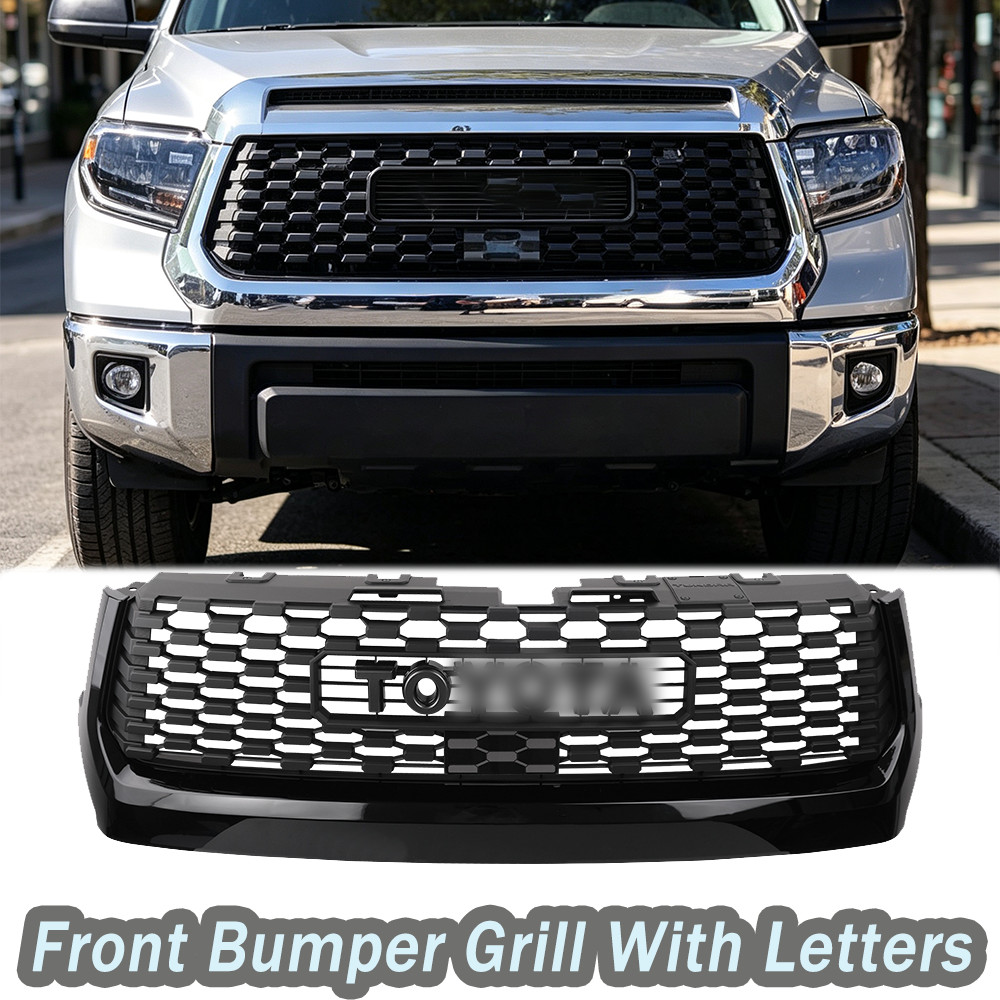 Black Bumper Grille Upper Grill W/Letters for 2014-2019 Toyota Tundra Honeycomb