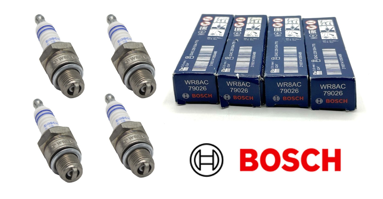 VW Beetle 1950-1977 OEM Bosch Spark Plugs - WR8AC - 4 pcs