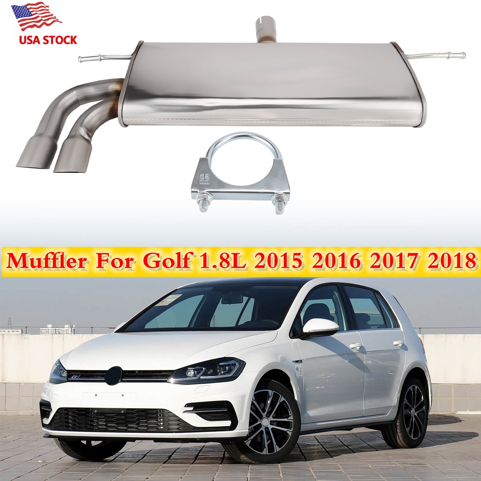 Rear Muffler Assembly Stainless Steel For Golf 1.8L 2015-2017 2018 Easy Replace