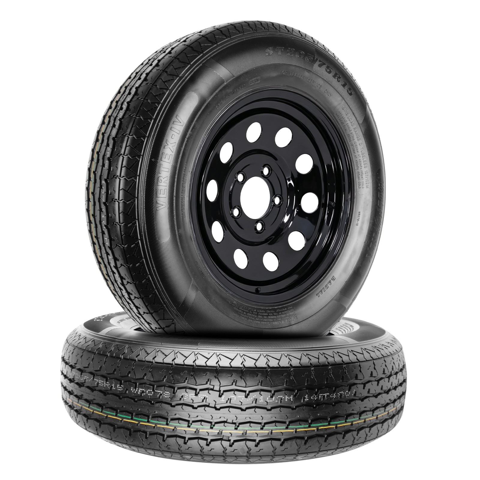 2 Pack Radial Tires Rims ST205/75R15 10PR 111/106M on 15X5 5-4.5 BLACK MOD 2 Pack Radial Tires Rims ST205/75R15 10PR 111/106M on 15X5 5-4.5 BLACK MOD