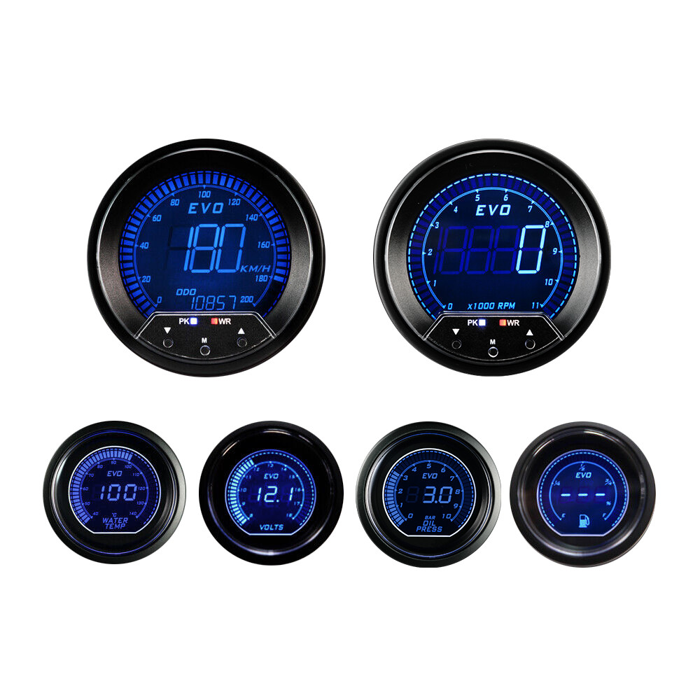 EVO Digital 6 Gauge Set GPS Speedometer Blue & Red LCD KMH °C BAR 85mm & 52mm