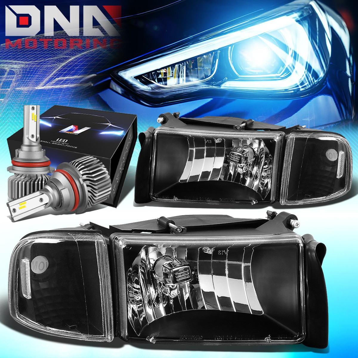 FOR 1994-2002 DODGE RAM 1500/2500/3500 PICKUP HEADLIGHTS W/LED SLIM STYLE BLACK