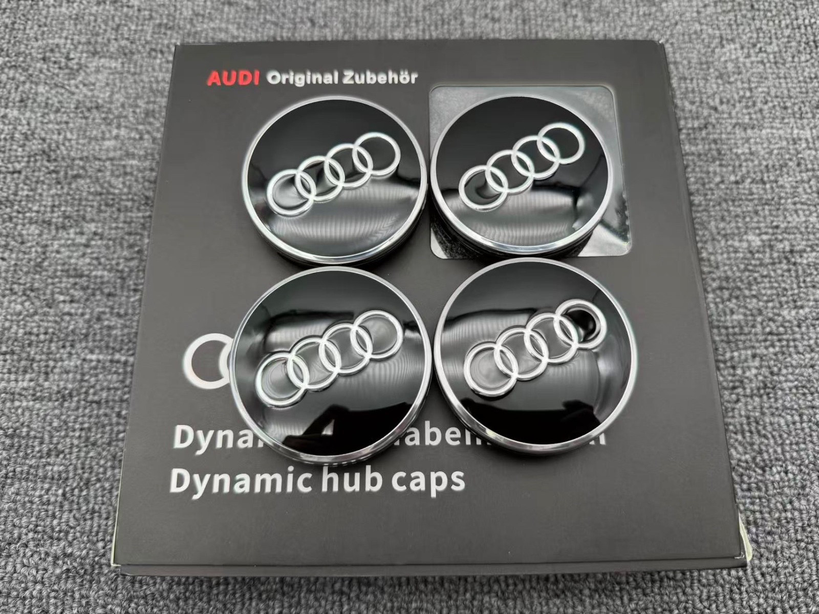 Audi Rings Dynamic Black Alloy Wheel Floating Centre Cap 61mm Hub Cap Set