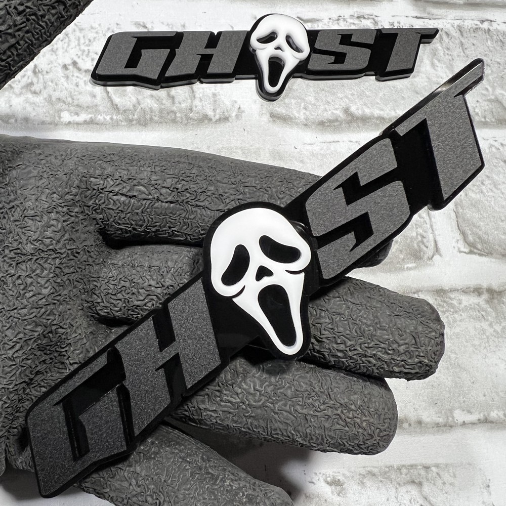 2pcs GHOST Emblem Matte Black White Car Side Fender Trunk Grill Badge Decal
