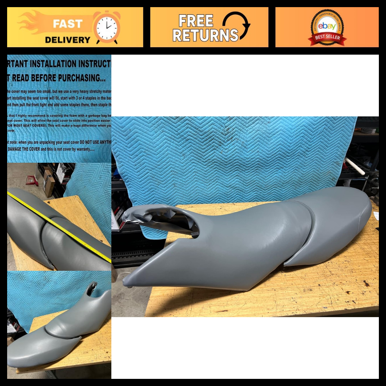 Replacement Seat Cover for SEADOO GTX 2002-09, Wake Pro, RXT 155/215, Grey