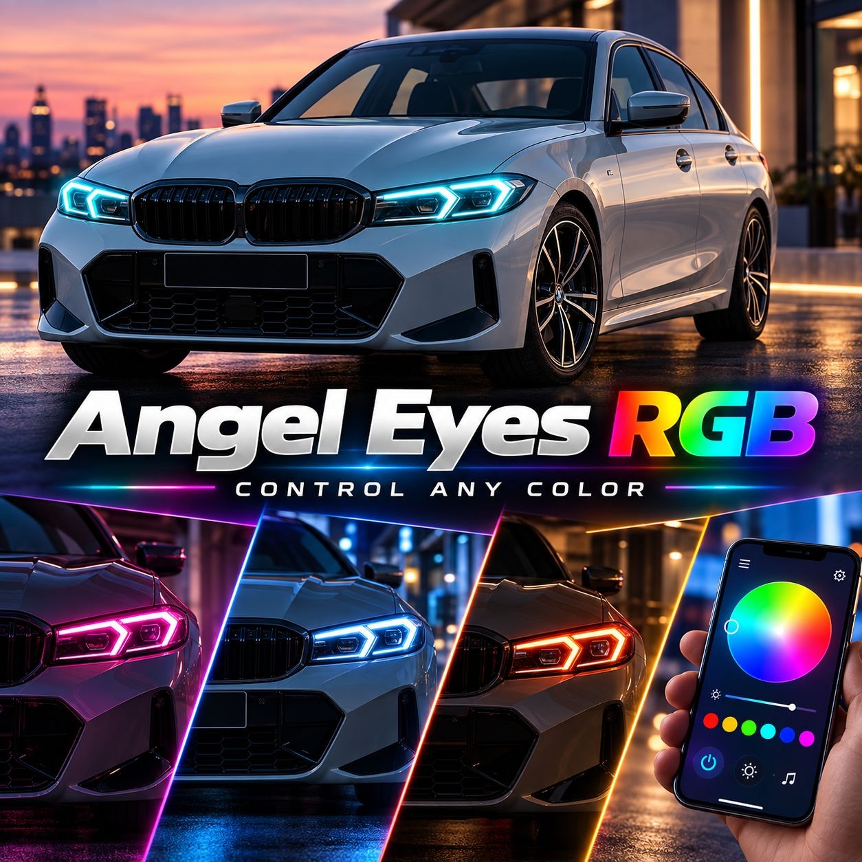 For 2024+ BMW 3 Series G20 LCI 64-Color RGB Angel Eyes DRL Modules App Control