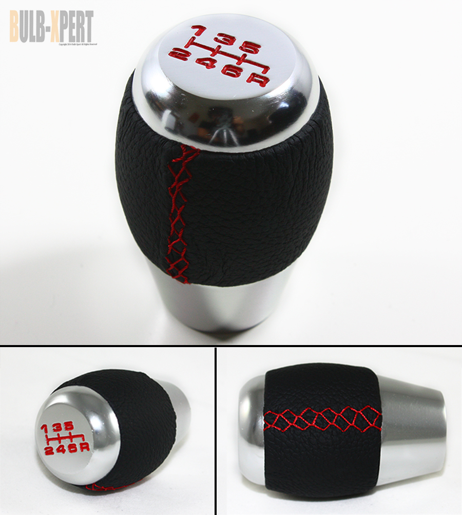 FITS 03-09 INFINITI G35 SEDAN COUPE LEATHER 6 SPEED SILVER SHIFT KNOB+RED STITCH