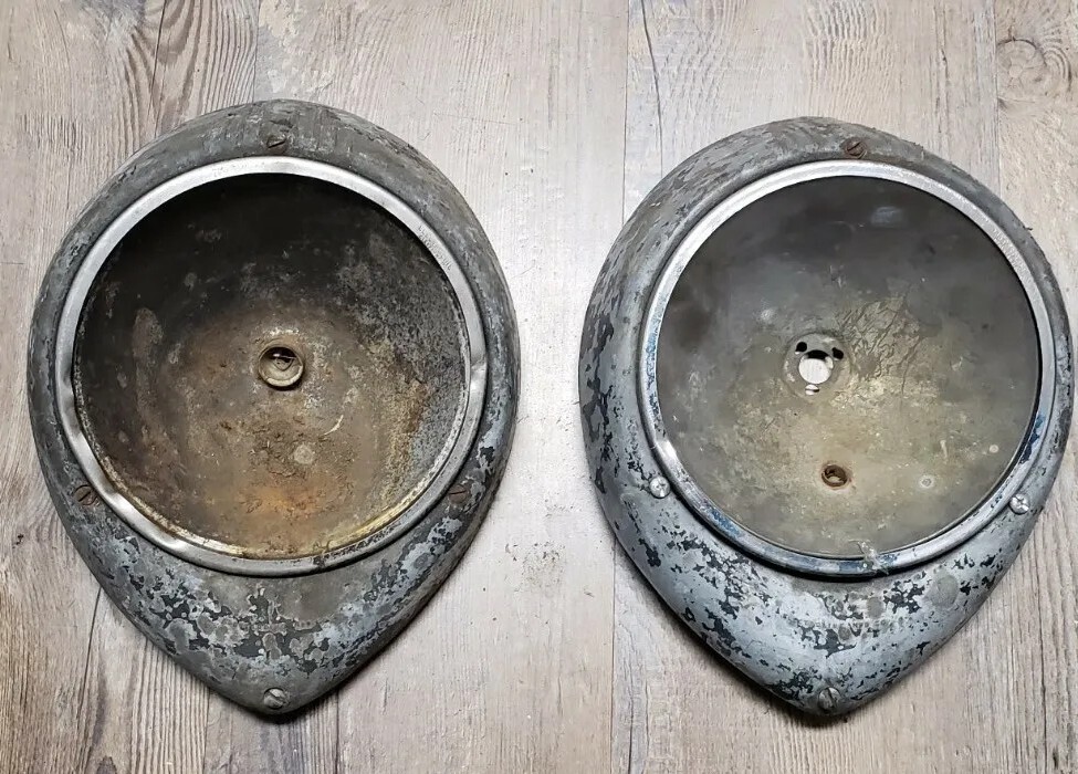 TWO HEADLAMP TRIM BEZELS ELECTROLINE MFG CO FORD HUDSON 