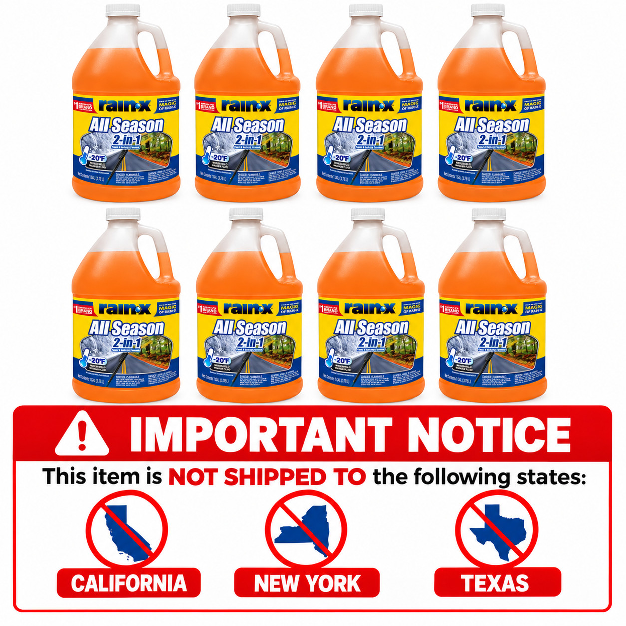 8 Pack Rain-X 5061320 All Season 2-in-1 Bug Windshield Washer Fluid 1 Gallon New 8 Pack Rain-X 5061320 All Season 2-in-1 Bug Windshield Washer Fluid 1 Gallon New
