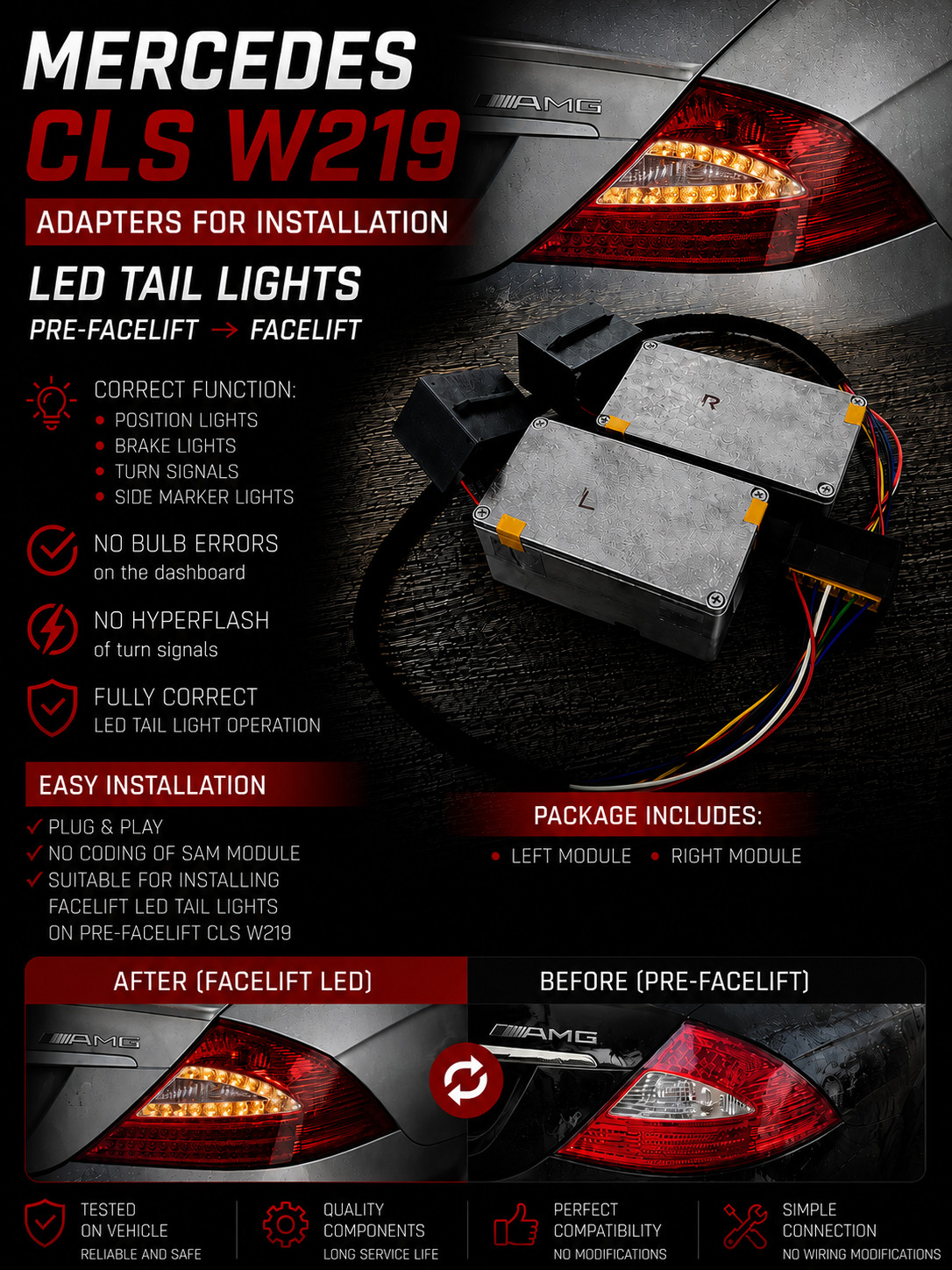 LED tail light retrofit adapters/modules for Mercedes CLS W219