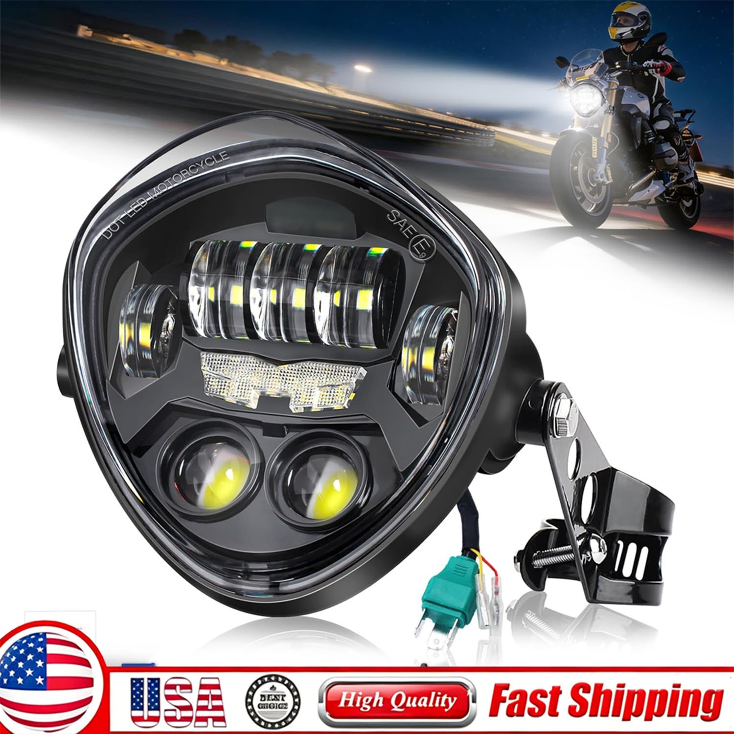 7In LED Motorcycle Headlight Hi/Low Beam For Harley Honda Kawasaki Suzuki Yamaha