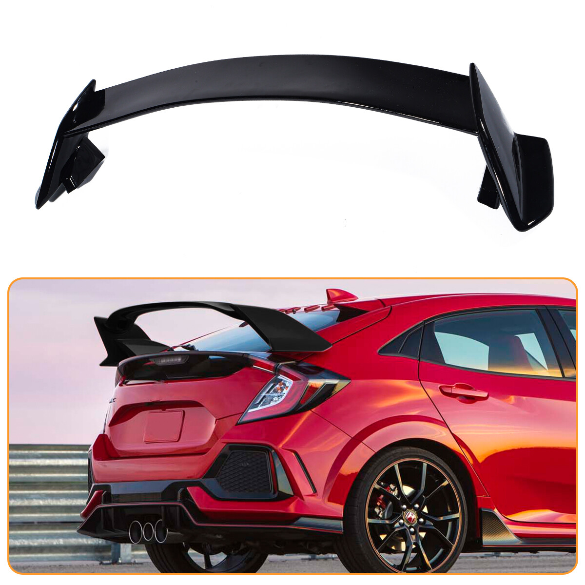 For 2016-2021 Honda Civic Hatchback Type-R Rear Trunk Spoiler Wing Glossy Black