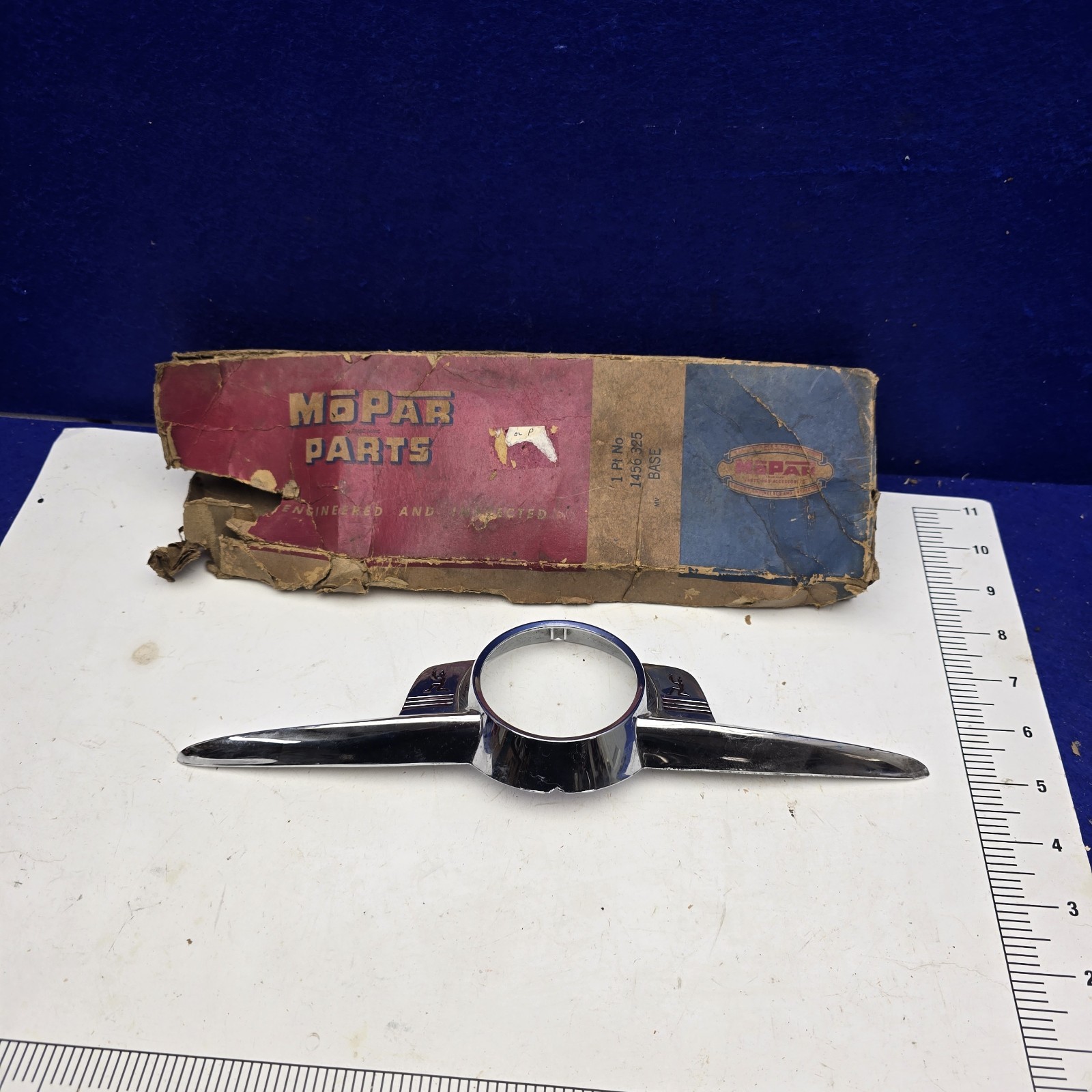 1952 52 Plymouth NOS Hood Emblem Base 1456325 Cranbrook Concord clean mopar part 1952 52 Plymouth NOS Hood Emblem Base 1456325 Cranbrook Concord clean mopar part