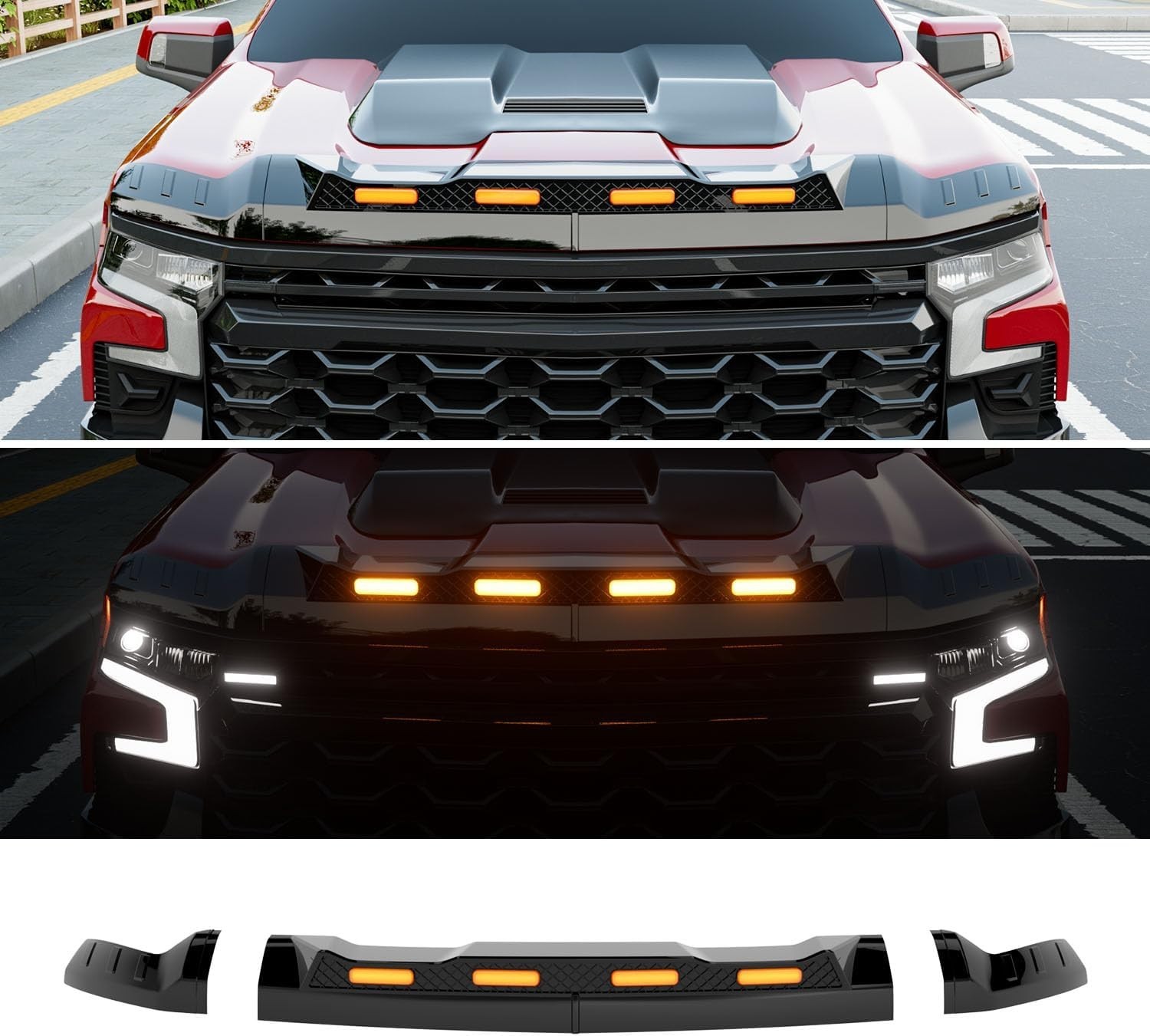 For 2019-2024 Chevy Silverado 1500 Hood Protector with LED Light Hood Deflector For 2019-2024 Chevy Silverado 1500 Hood Protector with LED Light Hood Deflector