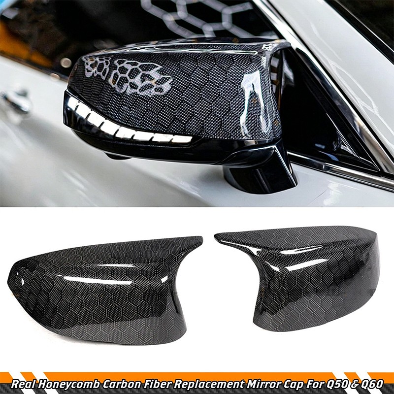 FOR 14~24 INFINITI Q50 Q60 M STYLE HONEYCOMB CARBON FIBER MIRROR CAP REPLACEMENT