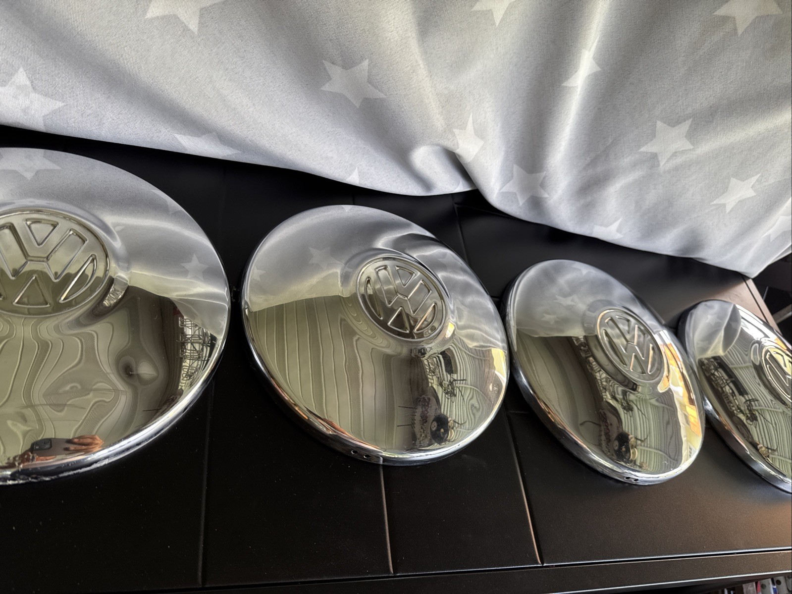 Set of 4 Vintage VW Volkswagen Chrome Flat Hubcaps 10