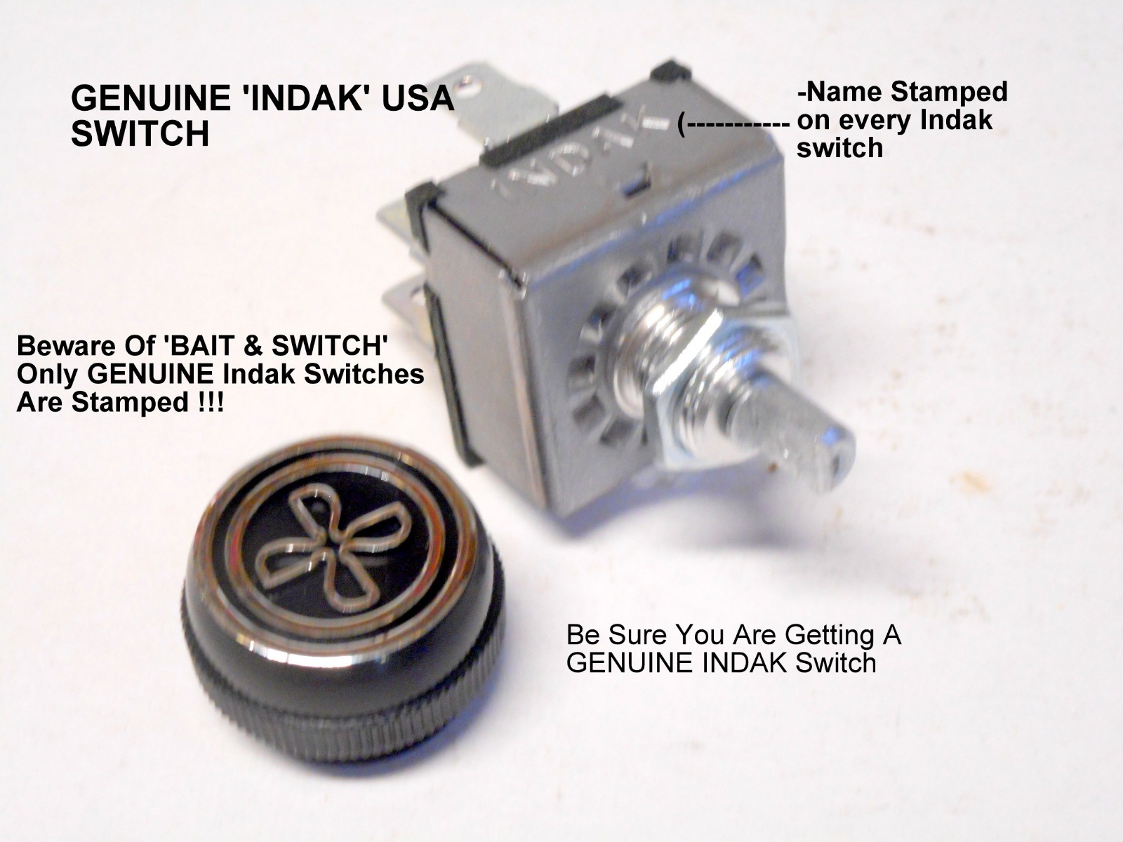 ROTARY A/C 3 SPEED BLOWER SWITCH UNIVERSAL TYPE W/ 'FAN' KNOB INDAK,MADE IN USA