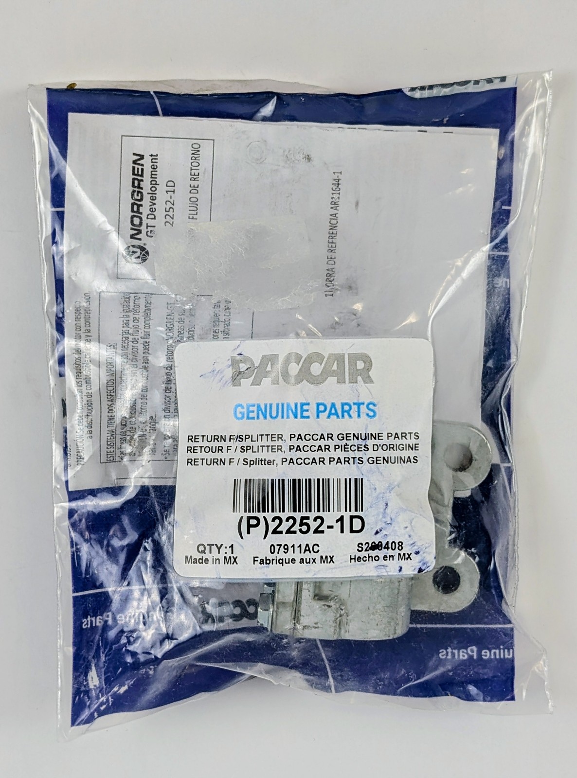 PACCAR 2252-1D Fuel Return Flow Splitter Valve Kenworth Peterbilt Norgren 1/2\