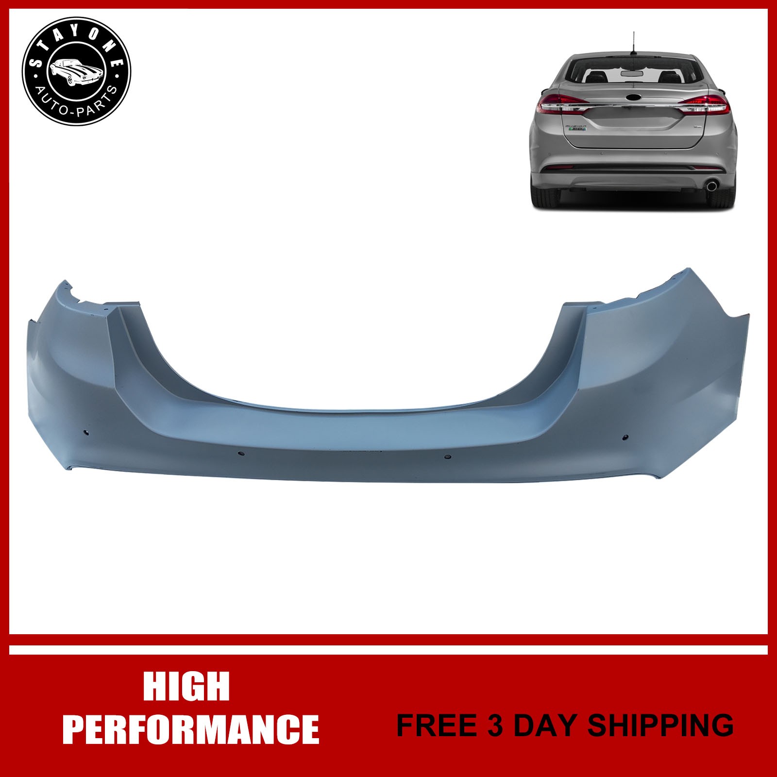 Fits 2013-2018 Ford Fusion New Rear Bumper Cover w/ Sensor Hole Primed FO1100694