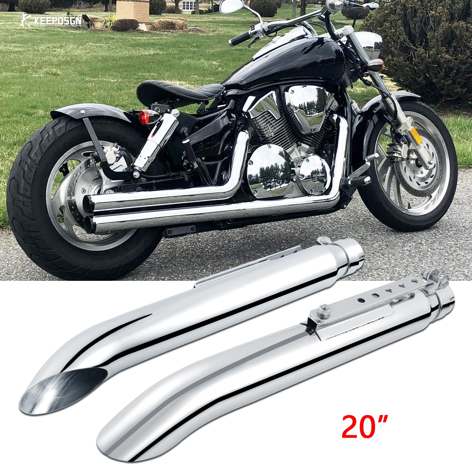 2x Stainless Steel Exhaust Muffler Pipes For Honda VTX1300 VTX1800 Bobber Custom