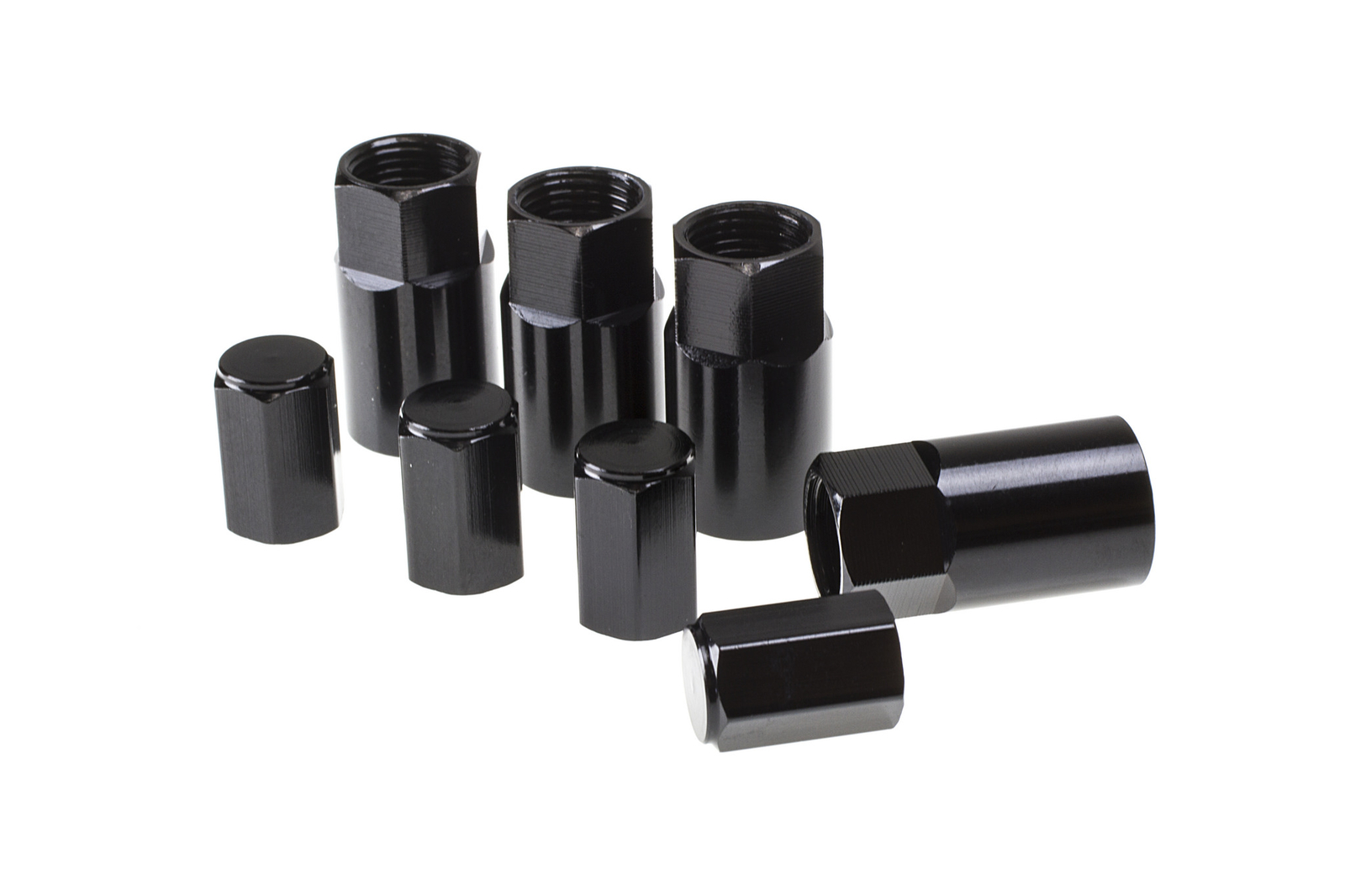 Wheel Mate TPMS Tire Valve Stems Covers & Caps Black Anodize Universal Set of 4