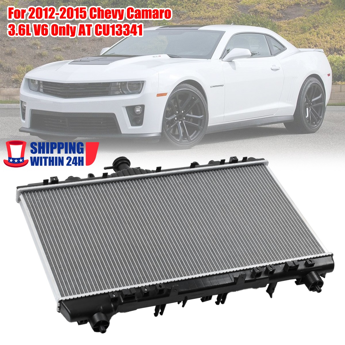 Radiator w/ Trans Oil Cooler For Chevrolet Camaro 2012-2015 3.6L V6 Only CU13341
