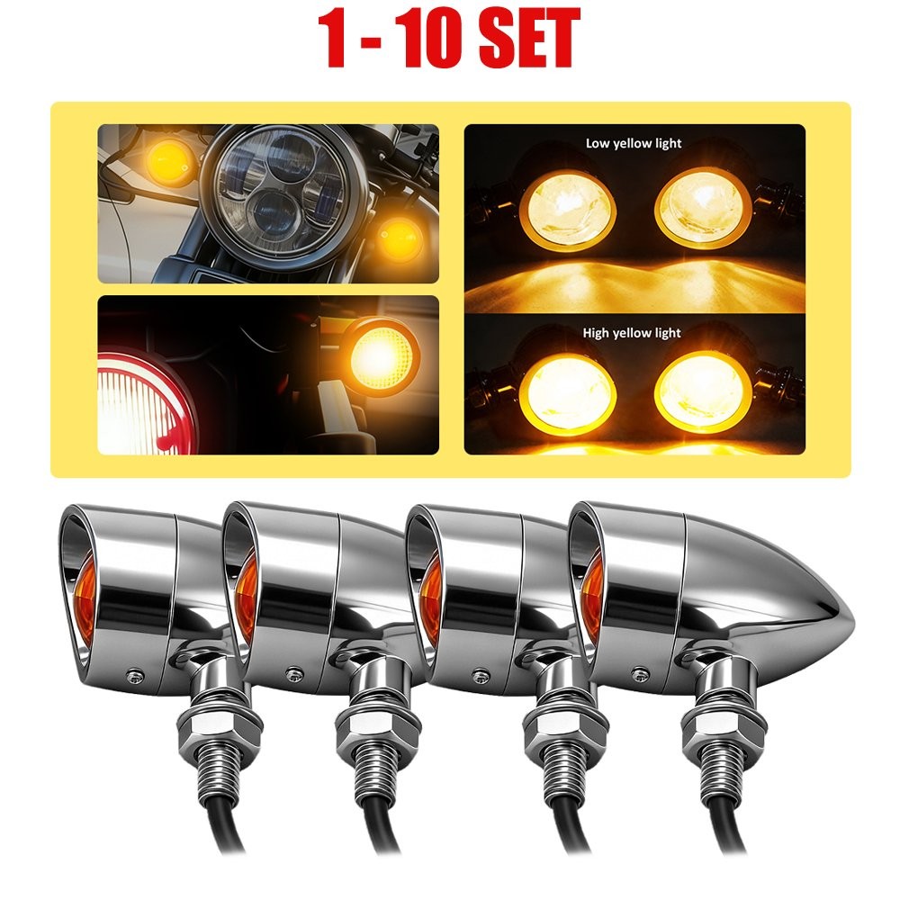 4-40 Chrome Bullet Turn Signal Indicator Amber Lamp Light 12V Blinker Motorcycle