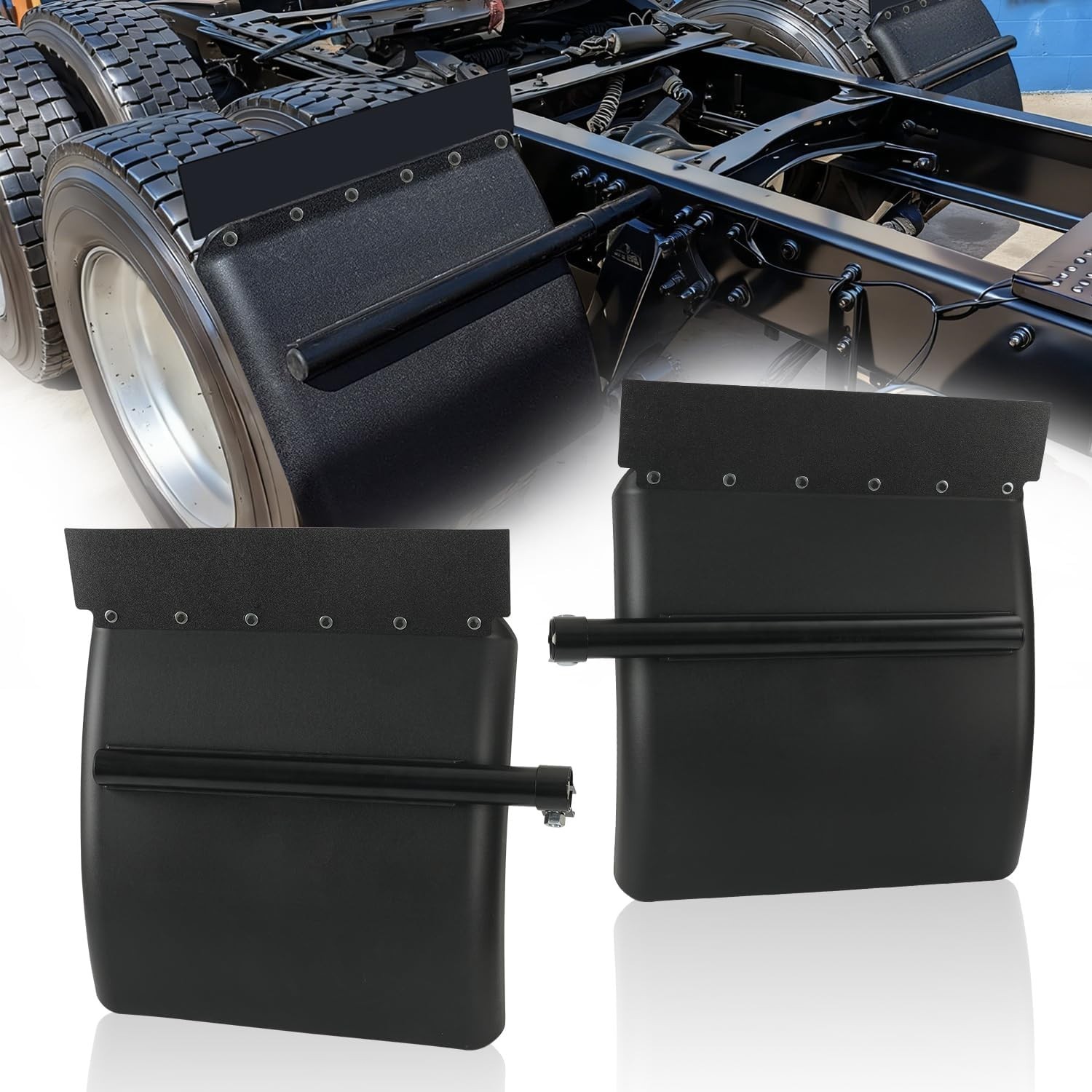 Pair Quarter Fender 24'' x 24'' Black Poly for Volvo/VNL/Peterbilt Semi Trucks Pair Quarter Fender 24'' x 24'' Black Poly for Volvo/VNL/Peterbilt Semi Trucks