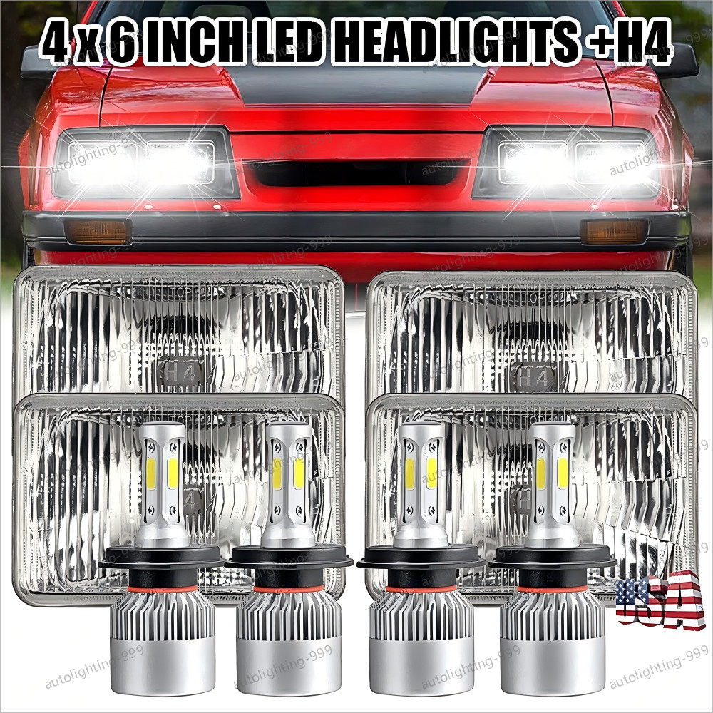 For 1979-1986 Ford Mustang 4PCS 4x6 inch LED Headlights High/Low Beam Bulb