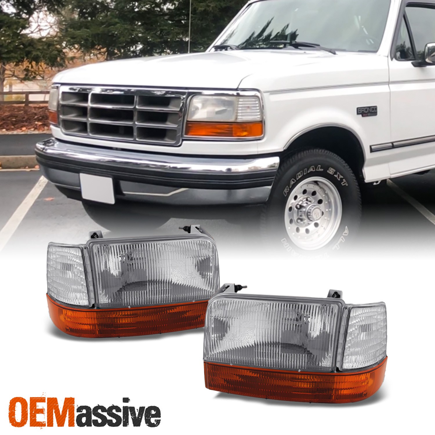 Fit 92-96 Ford Bronco F150 F250 F350 Replacement Headlights Amber Bumper Corner