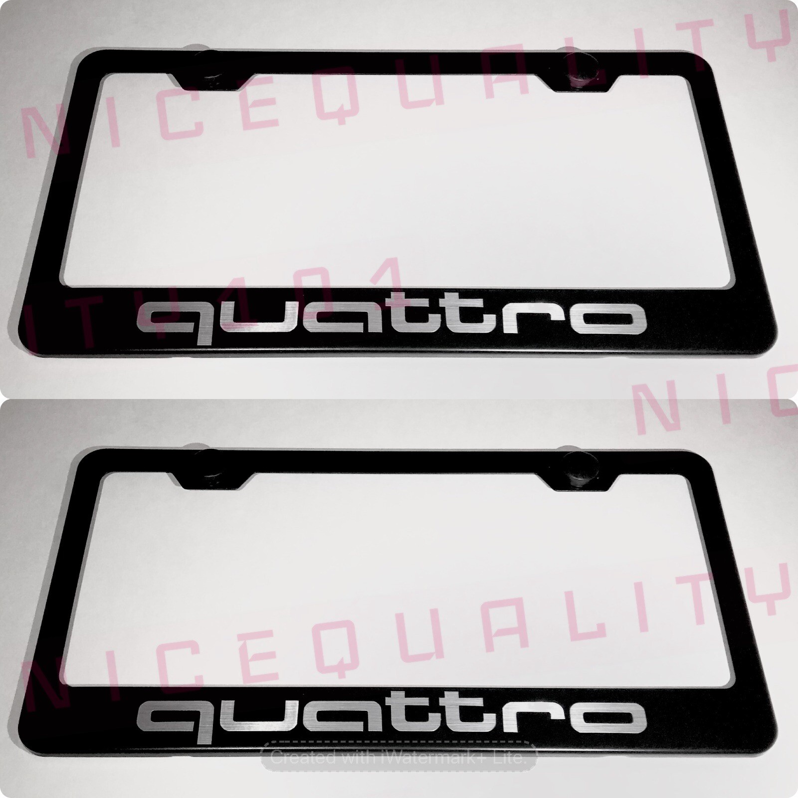 2X Quattro SLine Stainless Steel Black Finished License Plate Frame Rust Free 2X Quattro SLine Stainless Steel Black Finished License Plate Frame Rust Free