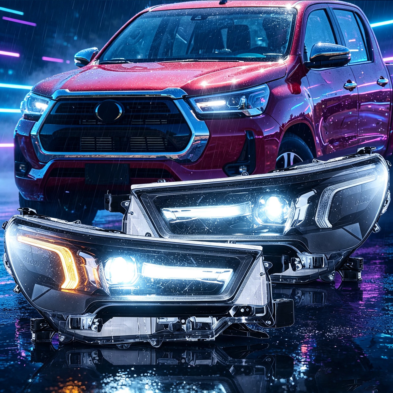 2*VLAND FULL LED Projector Headlights For 2021-2024 Toyota Hilux Revo Front Lamp