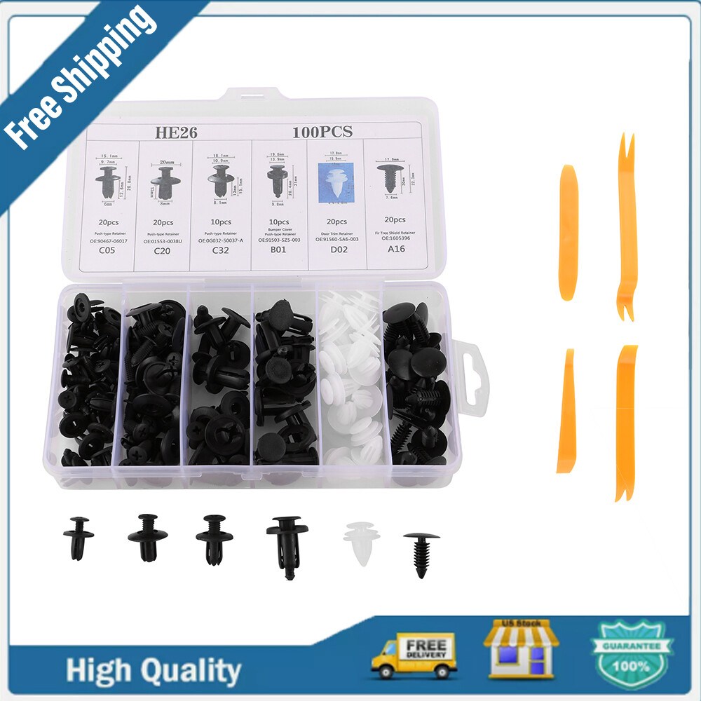 100PCS Car Retainer Auto Fasteners Push Trim Plastic Clips Pin Rivet Bumper Kit 100PCS Car Retainer Auto Fasteners Push Trim Plastic Clips Pin Rivet Bumper Kit