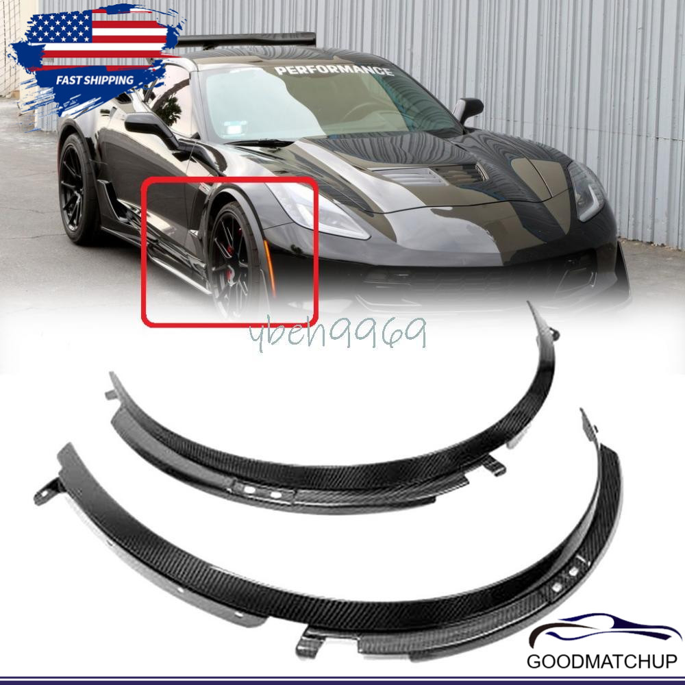 A Pair Carbon Fiber Style Front Wheel Trim Fender Flares For Corvette C7 14-2019